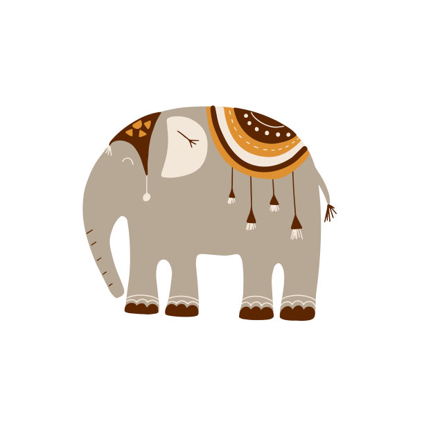 可爱的大象在斯堪的纳维亚风格与暖色调。矢量图图片下载