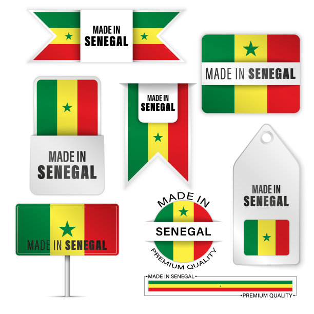 塞内加尔制造的图形和标签设置。图片下载