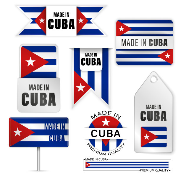古巴制造的图形和标签设置。图片下载