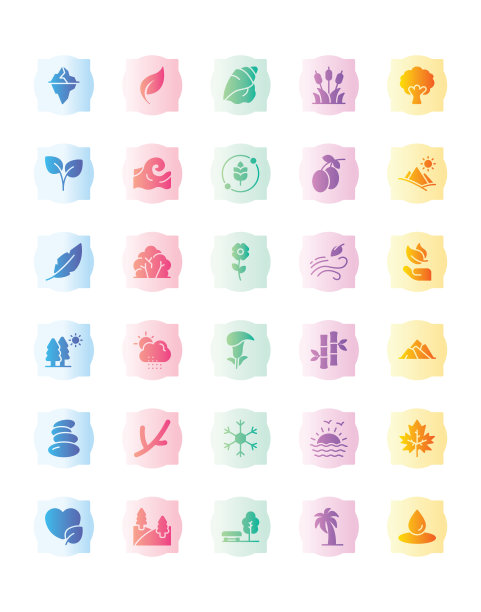 自然图标设置30孤立在白色背景上图片下载