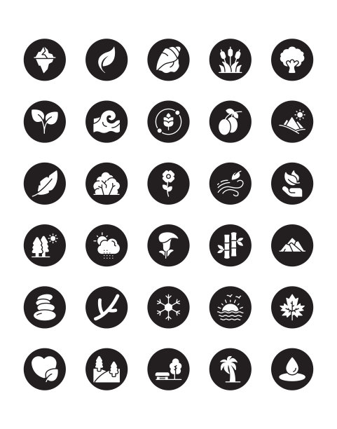自然图标设置30孤立在白色背景上图片下载