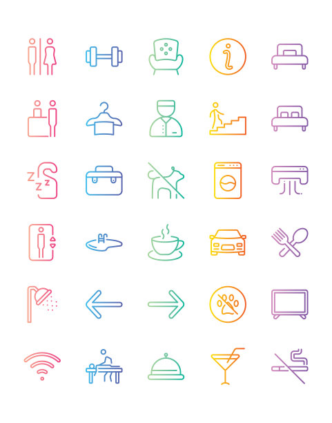 酒店图标设置30孤立在白色背景上图片下载