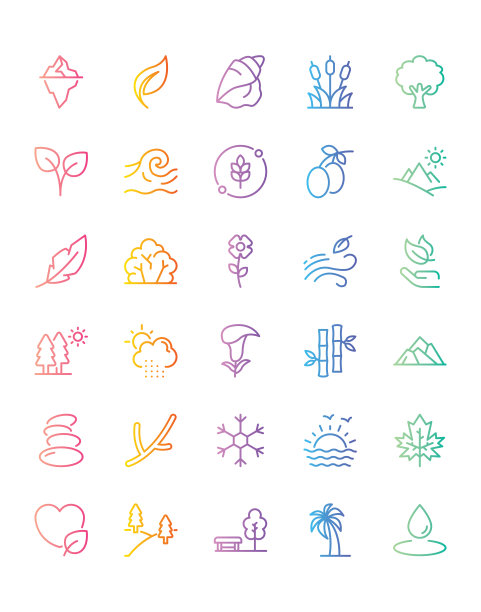 自然图标设置30孤立在白色背景上图片下载