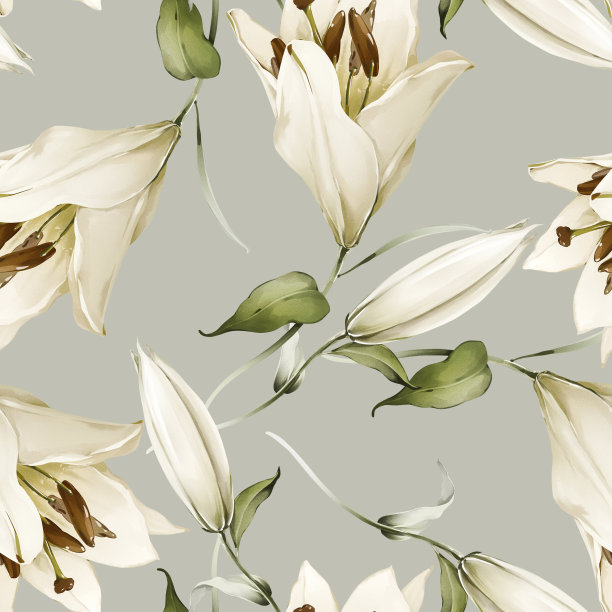 无缝图案与水彩风格的百合花图片下载