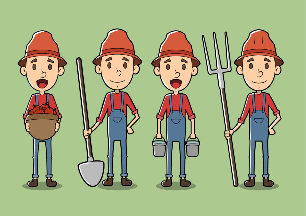 卡通农民角色与工具集图片下载