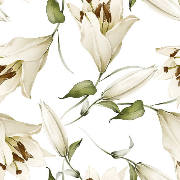 无缝图案与水彩风格的百合花图片下载