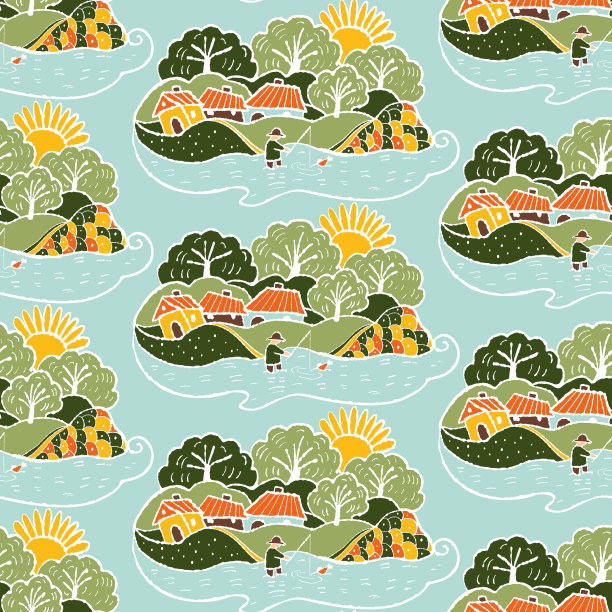 无缝图案与一个小村庄图片下载