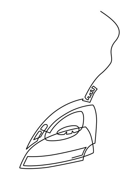 用于熨布草的电熨斗装置，插图。矢量连续线绘制，孤立在白色背景上。图片下载