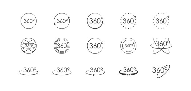 360度视图设置图标。矢量箭头圆，孤立的标志，白色背景图片下载