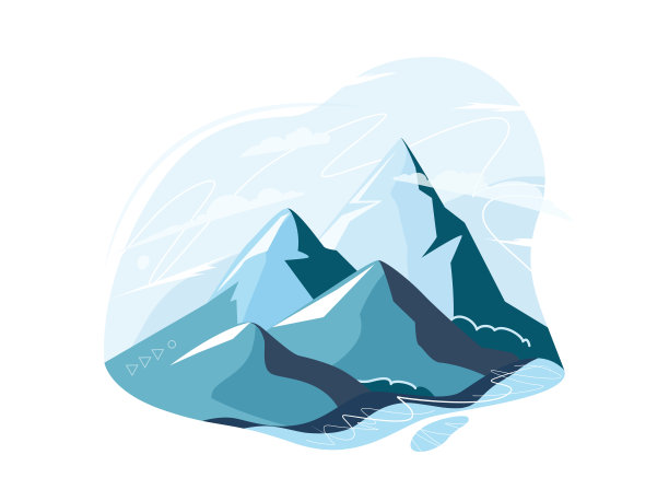 山，山和峰值矢量插图孤立在白色背景。自然景观，有天空，湖泊，山脉。徒步旅行,登山设计图片下载