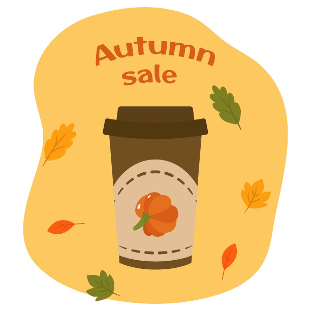 秋天出售。南瓜拿铁咖啡的卡通图片。矢量插图孤立。用于设计、装饰、印刷图片下载