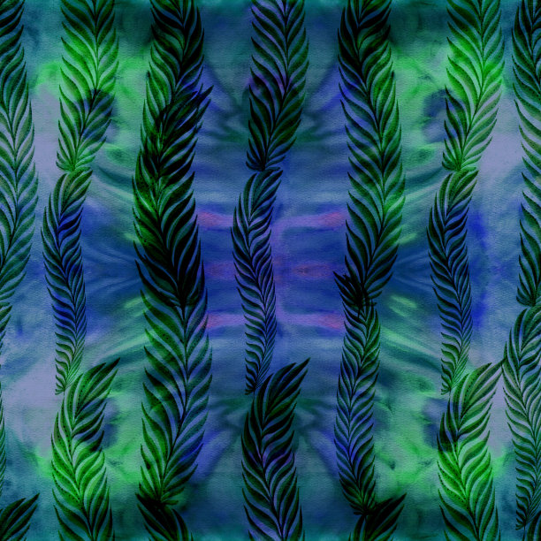 树叶在树枝上，水彩画与植物装饰组合。无缝模式。Eco-print。使用印刷材料，标志，海报，明信片，包装。图片下载