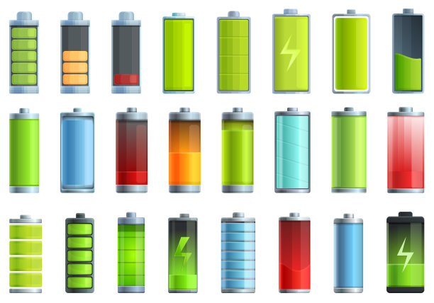 电池充电图标设置卡通向量。电费图片下载