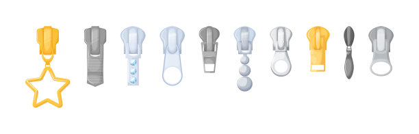 现实拉链紧固件。滑块牵引集向量图片下载