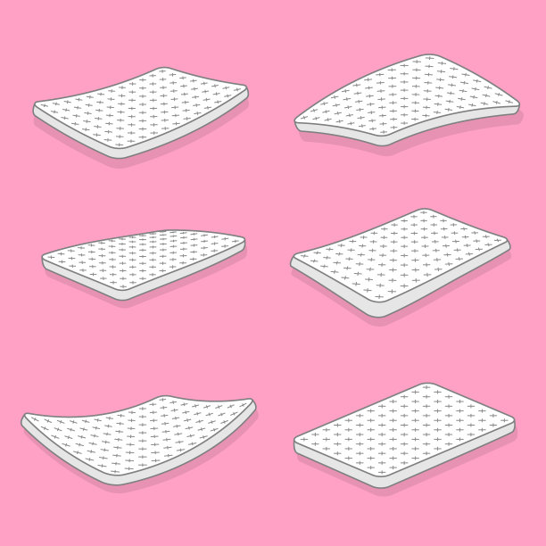 床垫，蒲团或flock床现实的模型设置。顶部，侧面，四分之三的视图。大，矩形垫，支持倾斜的身体，睡觉，休息，放松。矢量床垫孤立在白色。图片下载