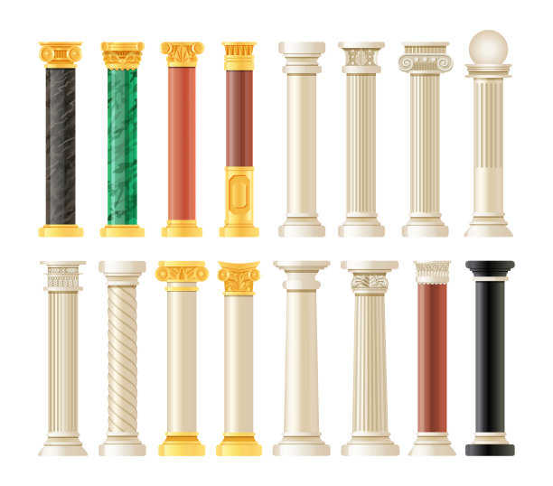 现实的古董柱子设置。古色古香的柱子，经典的柱子。图片下载