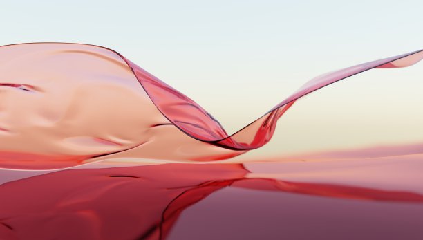 风的玻璃丝带在水上。抽象壁纸横幅。3 d渲染。图片下载