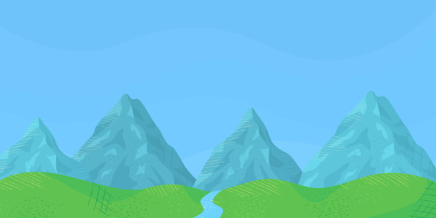 山背景剪纸艺术。蓝天，山脉，草甸丘陵。自然景观与复制空间。生态、休闲环境。图片下载