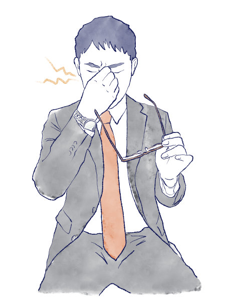 水彩手绘插图的亚洲商人。上身穿西装。视疲劳、视弱和工作过度的概念图片下载