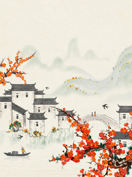 立春水墨中式插画图片下载