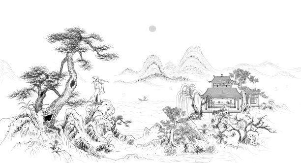 风笛中国风线描插图图片下载