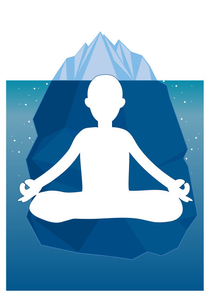 一个人做着打坐，想象着冰山一角和深层的心理图片下载