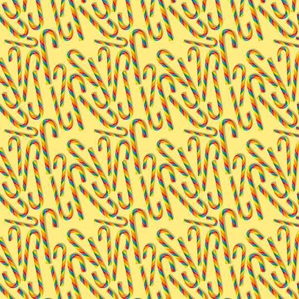 背景与圣诞糖果无缝图案上的黄色。图片下载