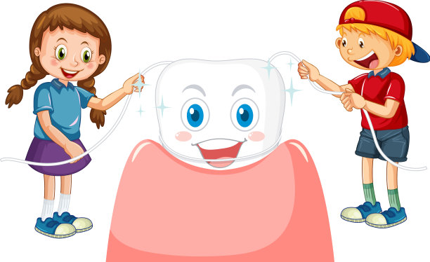 孩子们用牙线把牙齿擦亮图片下载