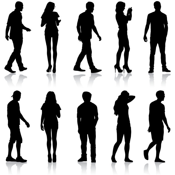 站在白色背景上的一组剪影图片下载