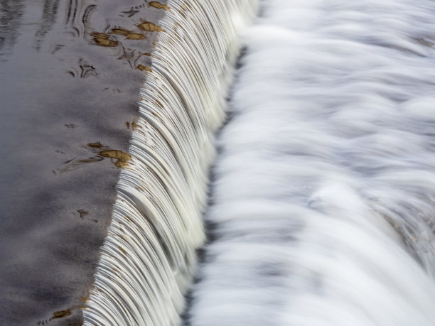 平静河流中平坦的小瀑布。图片下载