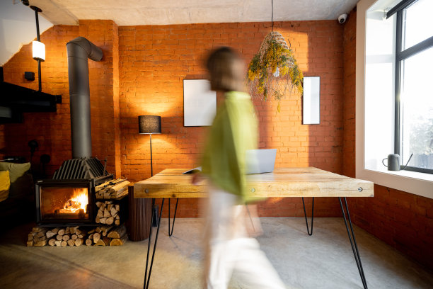 客厅内部在阁楼风格和运动模糊人图片下载