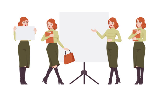 漂亮的红发秘书，女商人，女商人捆纸工作图片下载