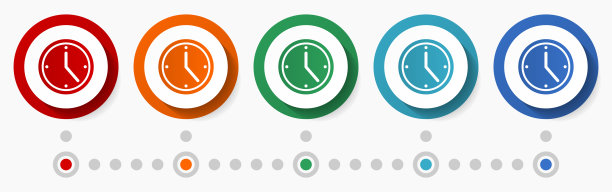 时钟，手表，时间概念矢量图标设置，平面设计彩色按钮，信息图形模板在5种颜色的选择图片下载
