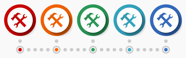 工具，服务概念矢量图标集，平面设计彩色按钮，5种颜色的信息图形模板选项图片下载