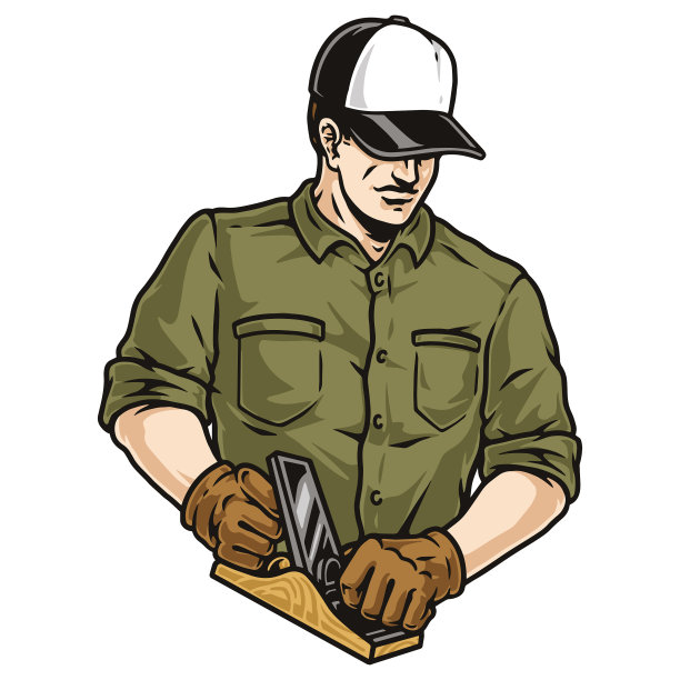 戴手套的人用刨子做木工图片下载