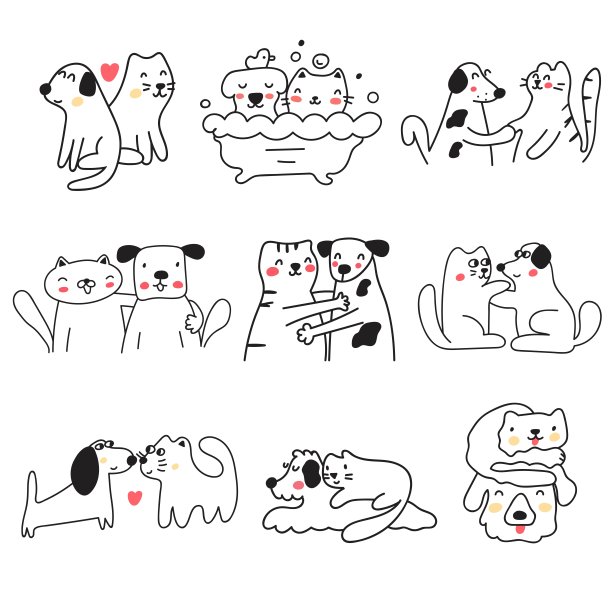 集合轮廓图标的猫和狗在一起。图片下载