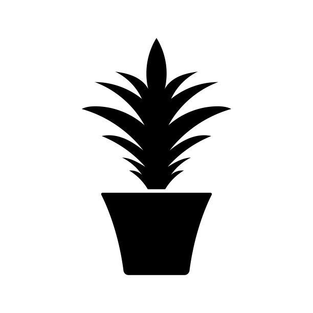 花盆图标中的植物。奇异的花。黑色的轮廓。正面的看法。向量简单的平面图形说明。白色背景上的孤立对象。隔离。图片下载