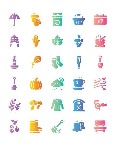 秋季图标设置30孤立在白色背景上图片下载