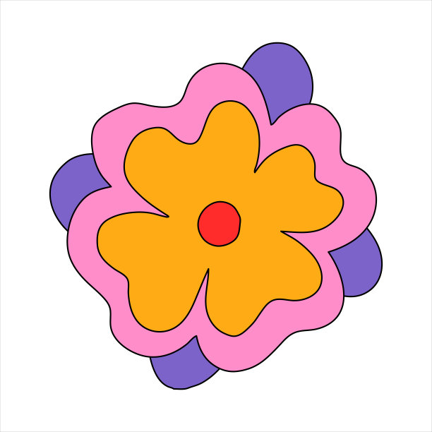 矢量复古彩虹嬉皮花。迷幻隔离复古植物。怀旧60年代，70年代，80年代的时髦时髦。纹身模板和元素打印。童心花有机标志。绘图仪轮廓图片下载