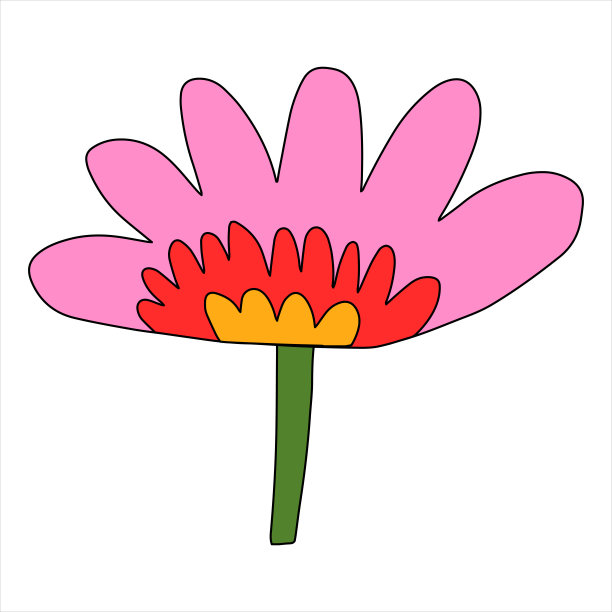 矢量复古彩虹嬉皮花。迷幻隔离复古植物。怀旧60年代，70年代，80年代的时髦时髦。纹身模板和元素打印。童心花有机标志。绘图仪轮廓图片下载