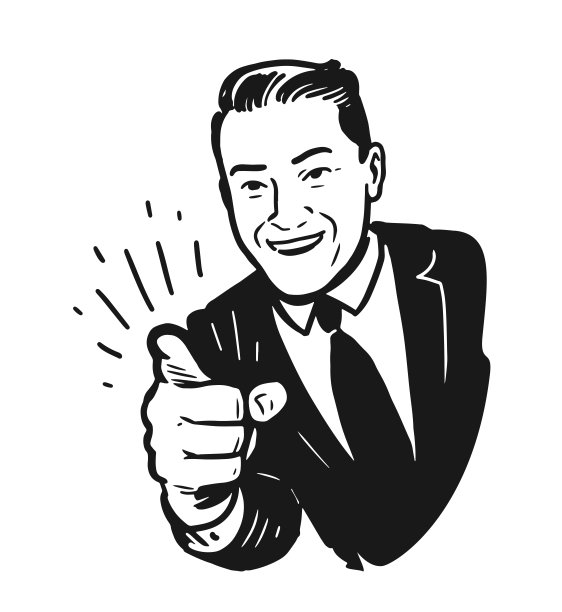 商人指指点点，波普艺术复古风格。食指。促销矢量图图片下载