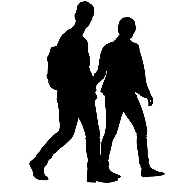 男人和女人手牵手散步的剪影图片下载