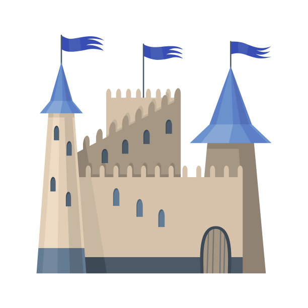 中世纪王国的城堡或皇家要塞。中世纪历史时期的童话建筑。矢量建筑外观设计图片下载