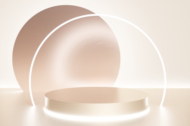 3d渲染的米色讲台在象牙色的背景与霓虹灯图片下载