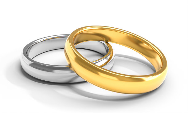 银和金的结婚戒指。图片下载