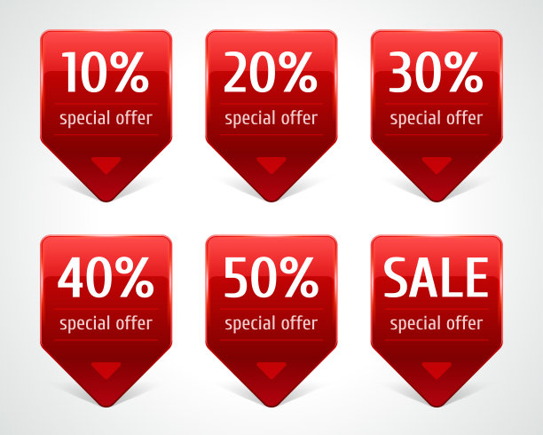 网页广告标签矢量模板。红色复选框为折扣和促销优惠。图片下载