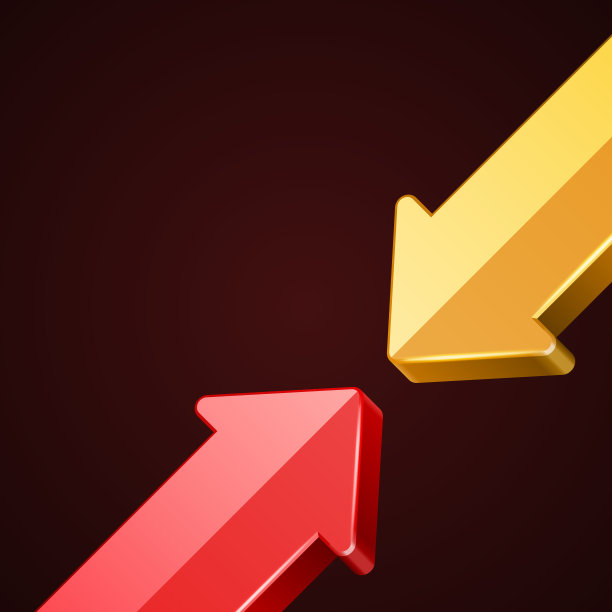 反向箭头指向向量模板。红色和黄色的体积指标与财务利润指标图片下载