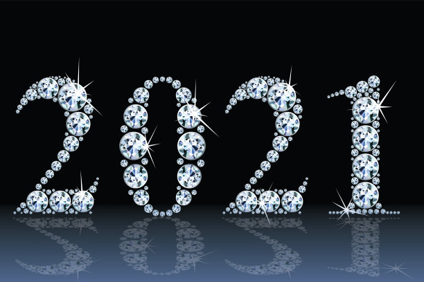 文字从钻石2021，宝石和黄金样式数字，矢量插图。图片下载