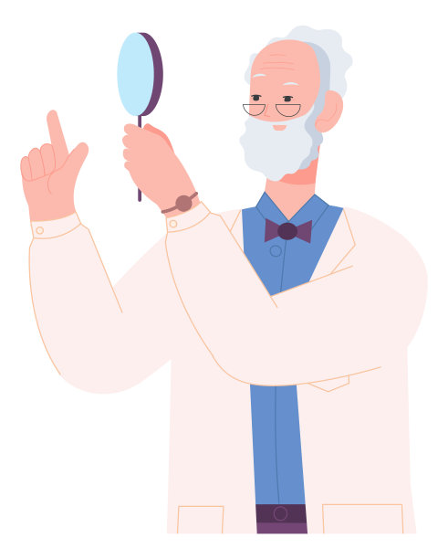 拿着放大镜的大胡子老头。科学教授的角色图片下载