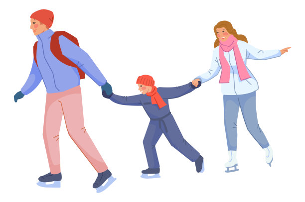 一家人一起滑冰。父母和孩子在户外图片下载